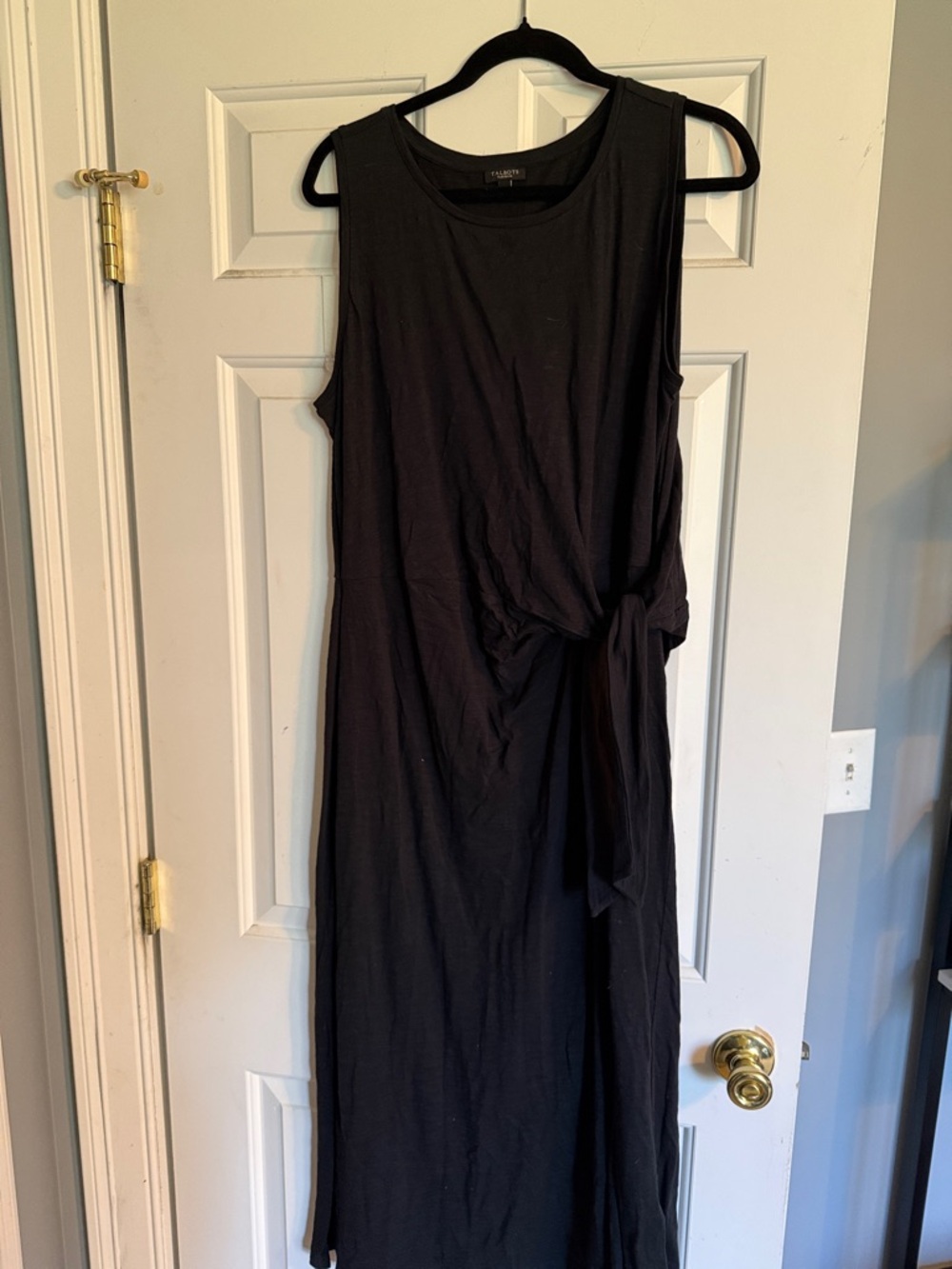 Talbots Solid Black Sleeveless Maxi with Side Tie Detail